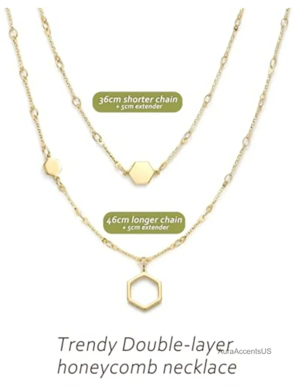 Layered Honeycomb Necklace Set 16K Gold Plated Stackable Dainty Pendant